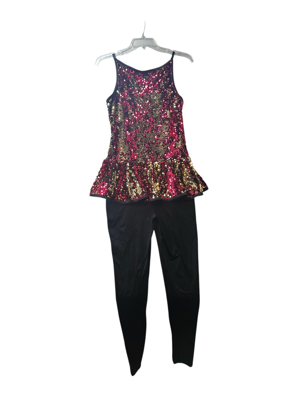 Weissman Pink and Gold Sequin Peplum Jazz Dance Unitard Costume Medium Adult